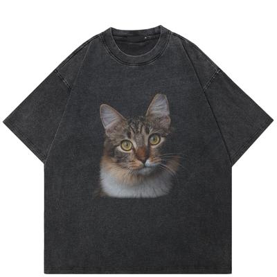 Streetwear Tabby Cat Grafisk T-shirt Bomulls-T-shirt Unisex Toppar T-shirts Kortärmad T-shirt