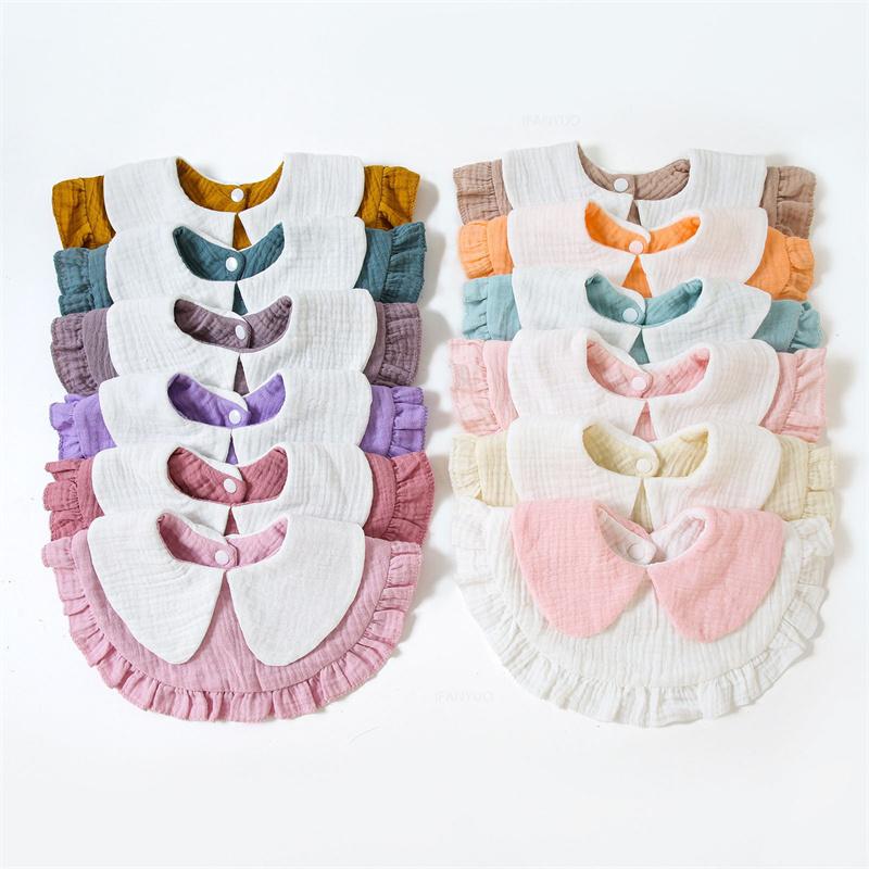 Newborn Baby Baby Stuff Items Gauze Bibs 4 Layer Pure Cotton 360 Degree Round Solid Color Infant Burp Cloth Apron Children Gifts