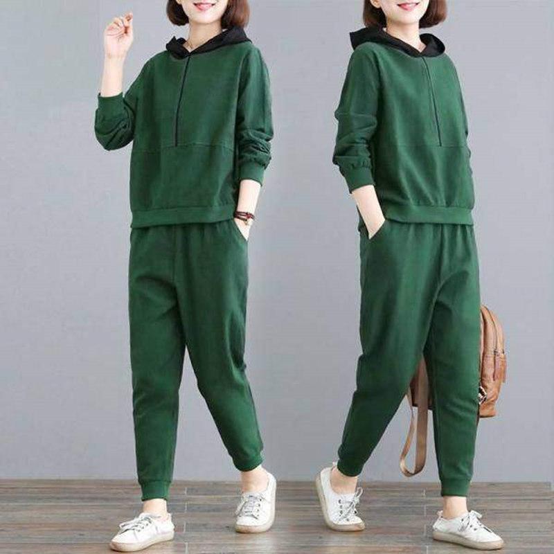 Casual Sports Suit Women's Loose Hooded Fashion Plus Size Spring and Autumn Sweater Running Suit Two-piece Suit