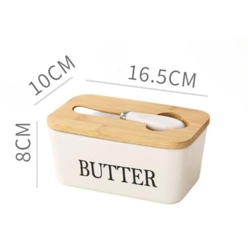 Butter Case, Storage Container with Knife, Wooden Case and Ceramic Butter Holder, Butter Knife Box, Kitchen Storage, Condiment Storage Container, Scan