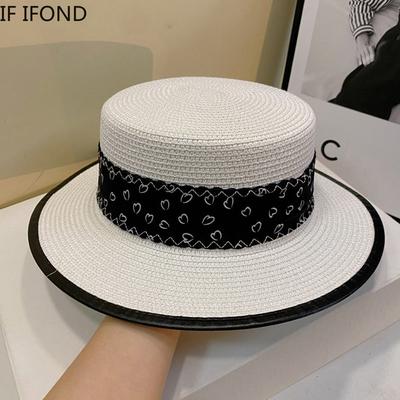 Nowy Francuski Styl Celebrycki Kapelusz Słomkowy z Płaskim Wierzchem Letni Plażowy Kapelusz Przeciwsłoneczny Wakacje Podróże Impreza Melonik chapeau homme