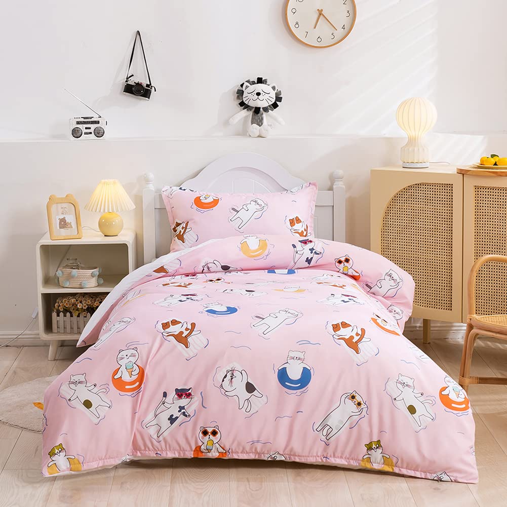 Cartoon Cat Duvet Cover Set Pet Cat Comforter Cover Cute Kitten Neon Light Cat Bedding Set 3D Cat Lover's Bedspread Cover 2/3pcs
