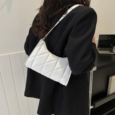 Sac à bandoulière simple en PU losange Sac de tous les jours sous le bras Sac à main Hobo minimaliste pour femme Voyage