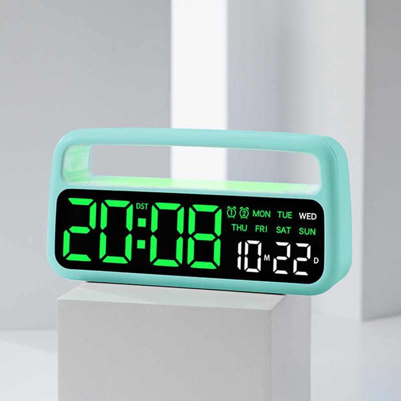 Moderner LED-Wecker Kleine digitale Schreibtischuhr mit Griffförmigem Stimmungslicht Schlafmodus/Steckerbetrieb für Schlafzimmer Zuhause
