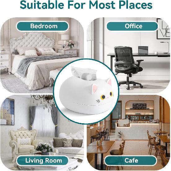 Cat Tissue Box Holder, Kitten Tissue Holder with 2 Toothpick Holder Cartoon Cat Tissue Napkin Box Cute Tissue Box Cover Napkin Storage Container for