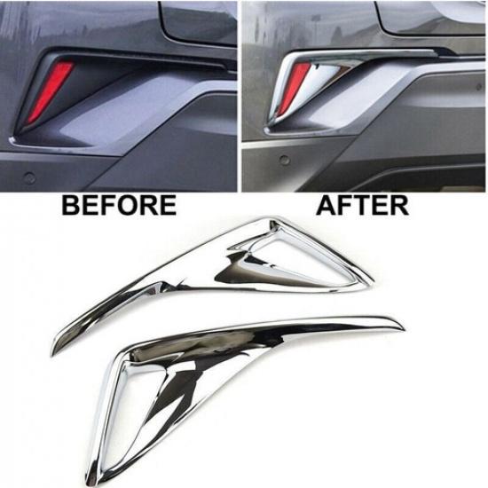Chrome 2Pcs Rear Fog Lamp Bumper Light Cover Trim For Toyota C-Hr Chr 2018-