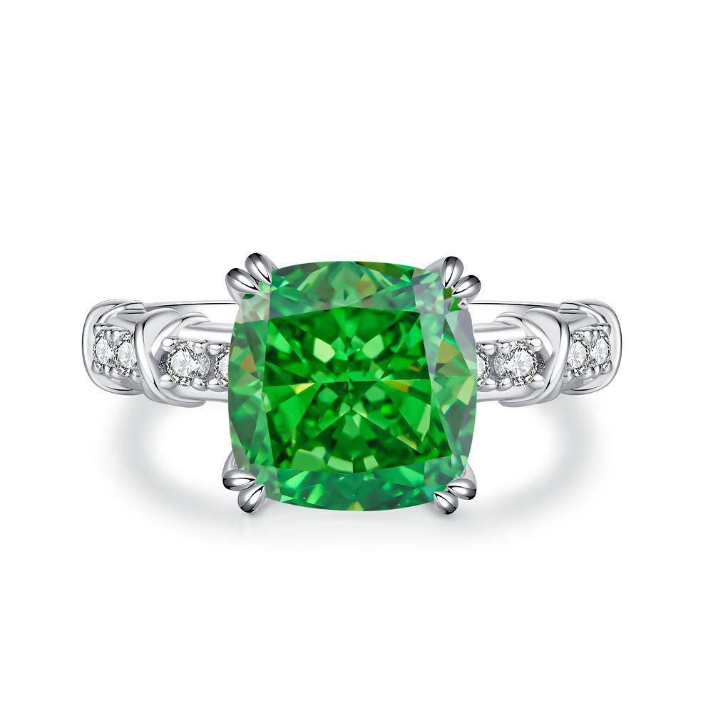 Exquisite S925 Silver Square Sugar High Carbon Diamond Women's Ring with Aquamarine Accent - Bold European/American Style.