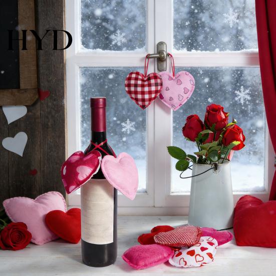 Heart Pendant Decoration 12 Pcs Felt Fabric Hanging Ornament Red Pink Buffalo Velvet Plaid Charm for Valentine's Day Wedding Party DIY Crafts