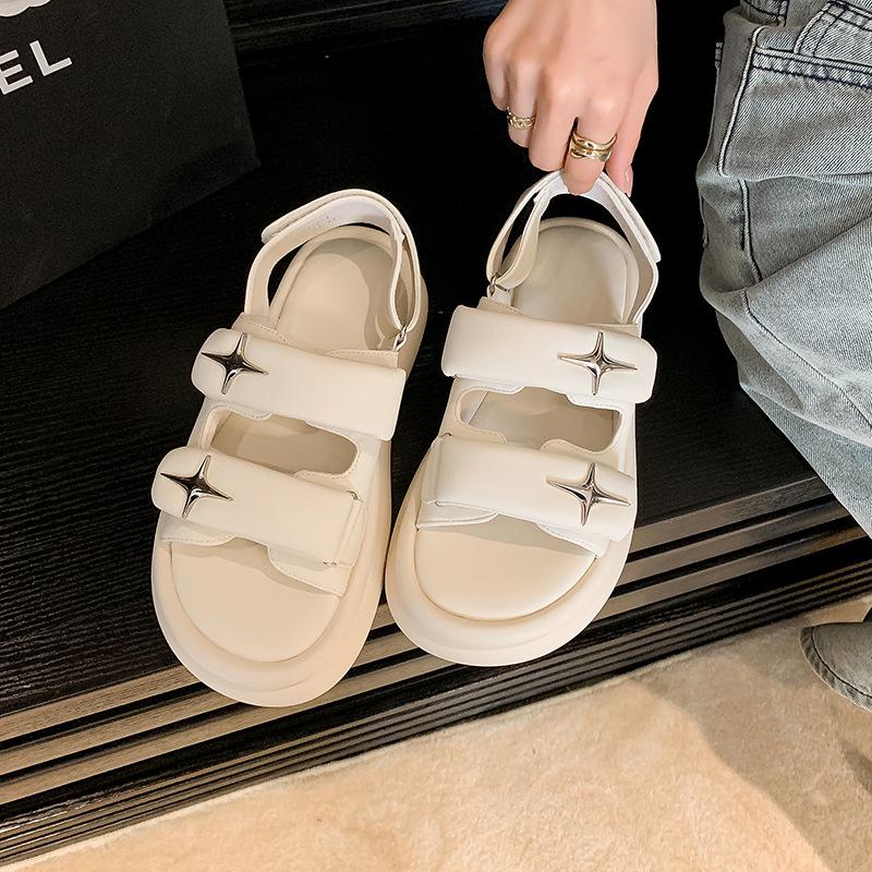 Women's summer outer wear female stars versatile bread Velcro cool slippers stepping on shit feeling thick-soled casual cloud shoes