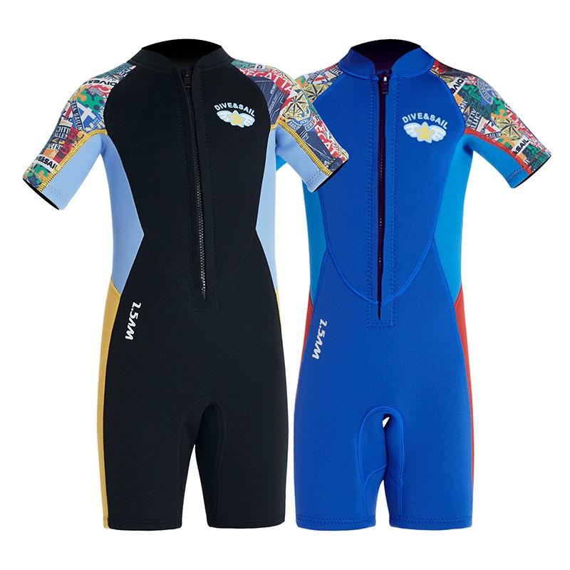 Kids 2.5mm Neoprene Wetsuit Diving Surfing Swimming Boys Short Sleeve Full Body Thermal Protection