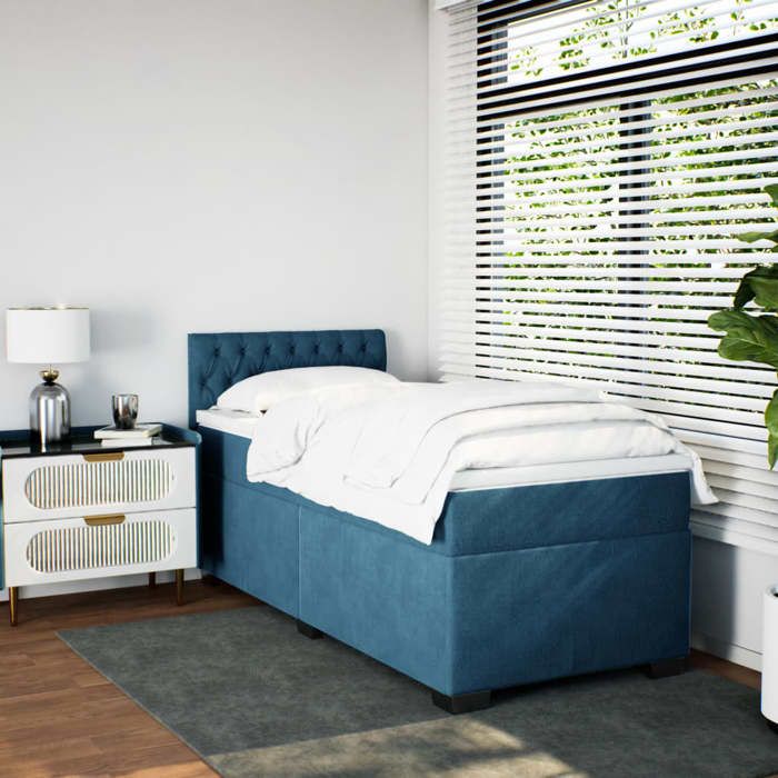 VidaXL Slat Bed Base and Mattress Dark Blue 80x200 Cm Velvet, Bed, Platform Bed, Panel Bed, Furniture of 3286172