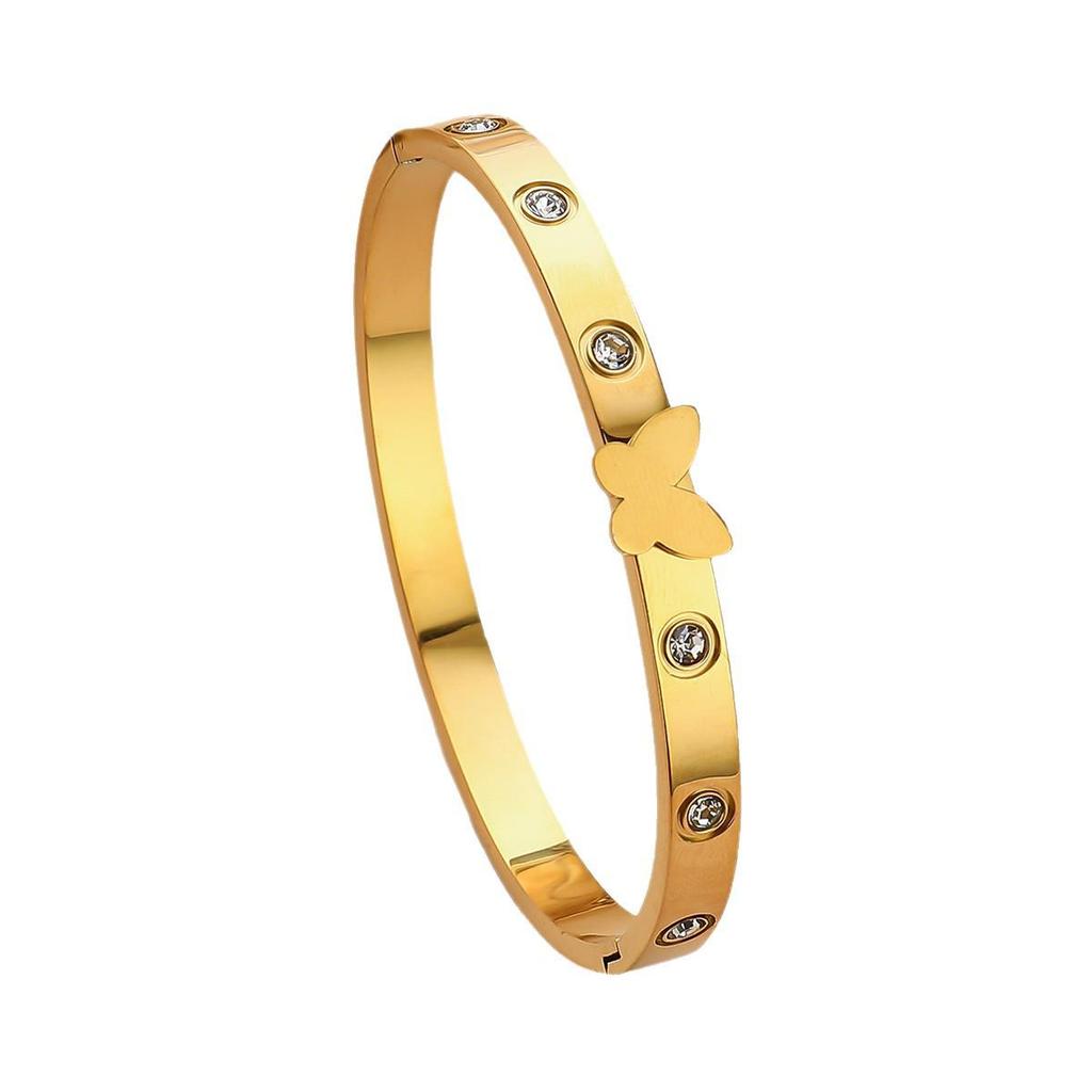 Zircon Butterfly Titanium Steel Bracelet - Simple European & American Style Design for Women