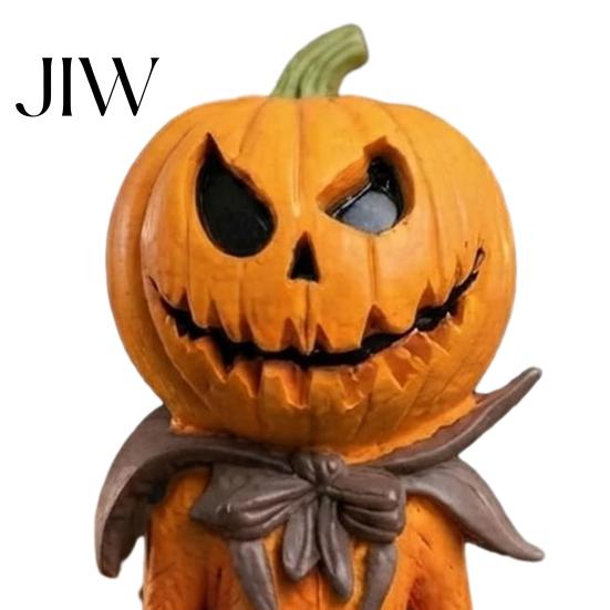 Artistic Pumpkin Man Sculpture Halloween Figurine, Resin Figure, Classic Ghost Hand Painted Fall Table Decor Face Desktop Ornament for Home