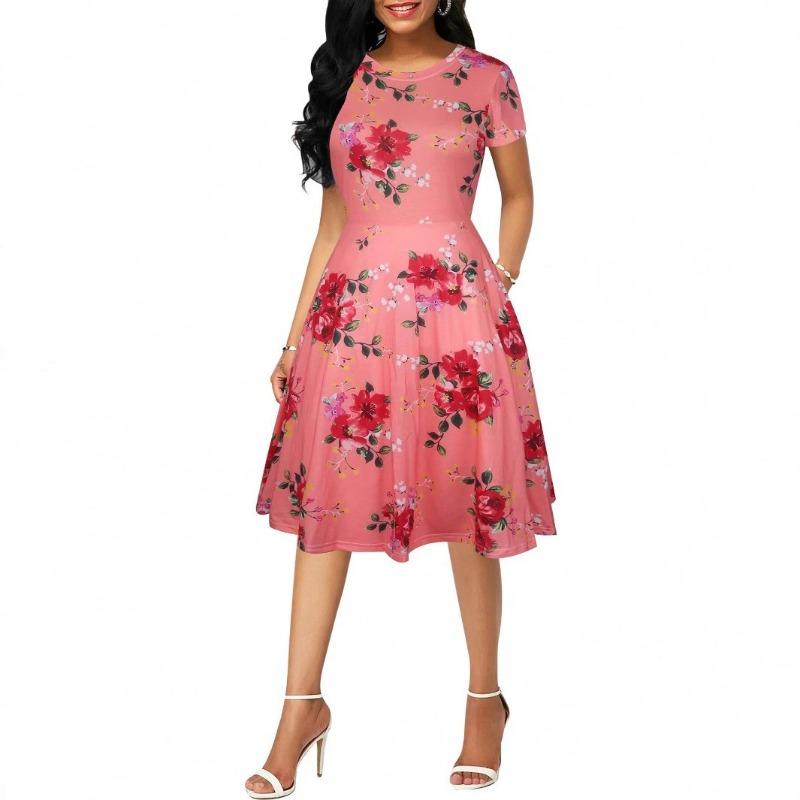 GMXIA Kadın Modası Yaz İlkbahar Kısa Kollu O-Boyun Günlük Elbiseler