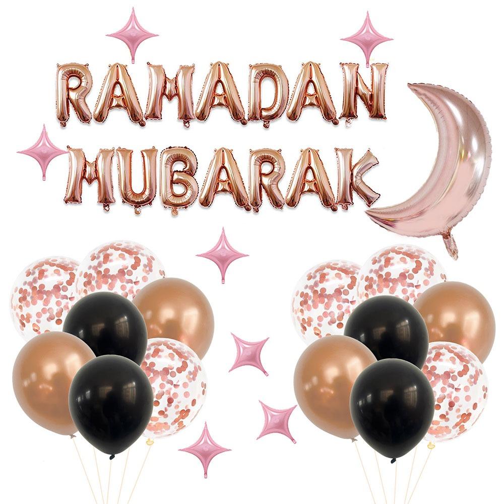 Multicolor Eid Mubarak Balloons Latex Printing Star Moon Foil Balloon Photo Props Venue Setup Festival Banner Home Decoration