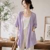 Short Sleeved Long Shawl Loose Beach Top Breathable Linen Cardigan  Summer Wear