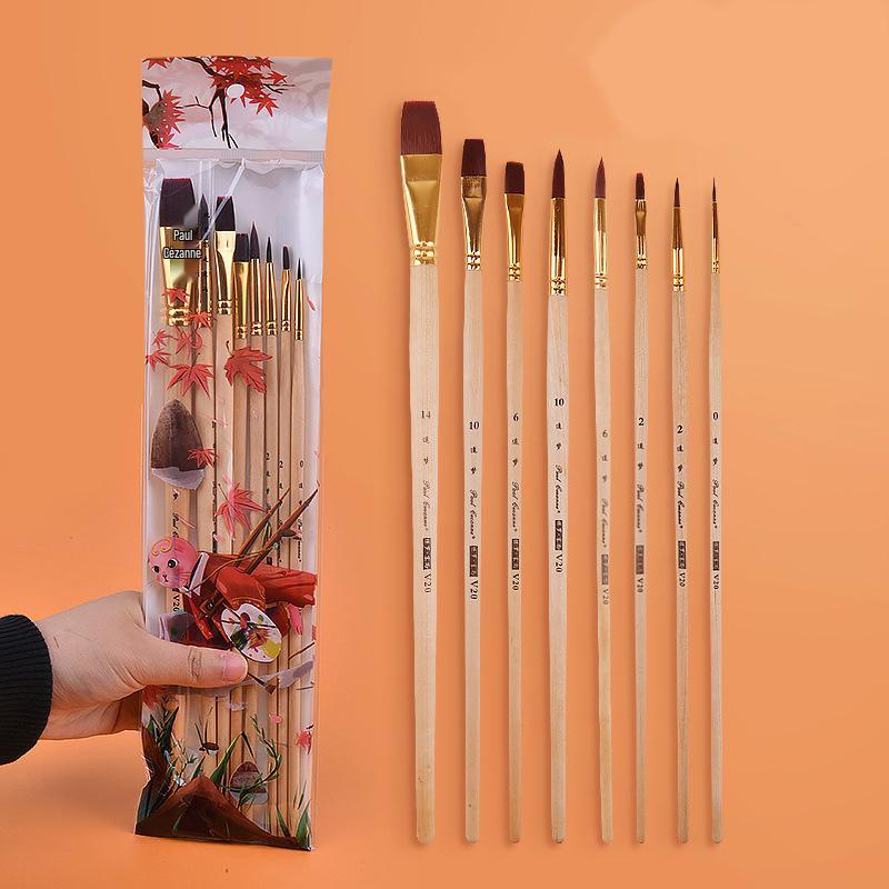 Watercolor & Oil Painting Nylon Brush Set - 8 Piece Mixed Bristle Heads 8 Pieces Set