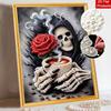 Frameless Pearl Painting Kit Gothic Skeleton Red Rose Coffee Pattern DIY Shiny Bead Canvas Creative Leisure Craft Gift for Adults