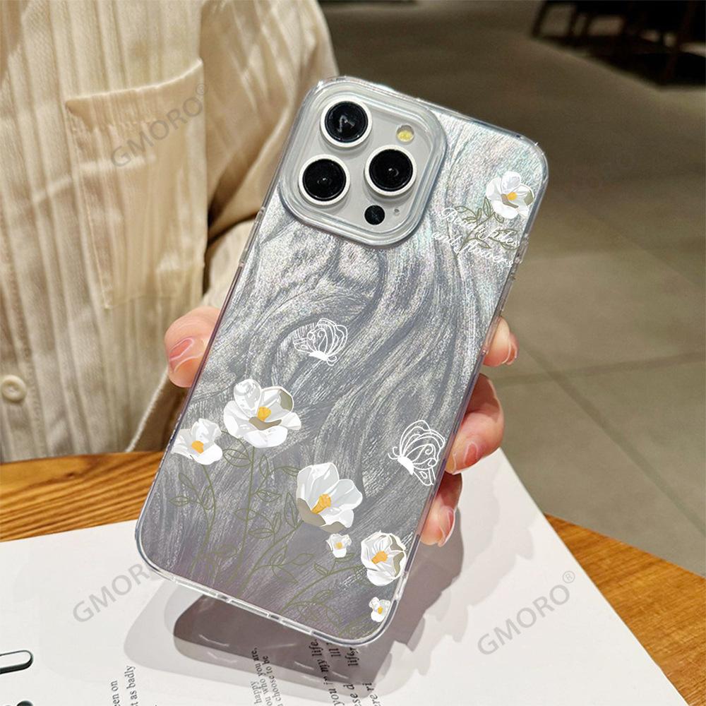 Small white flower is suitable for Apple 16promax mobile phone case iPhone17 acrylic anti-drop 14 protective case.