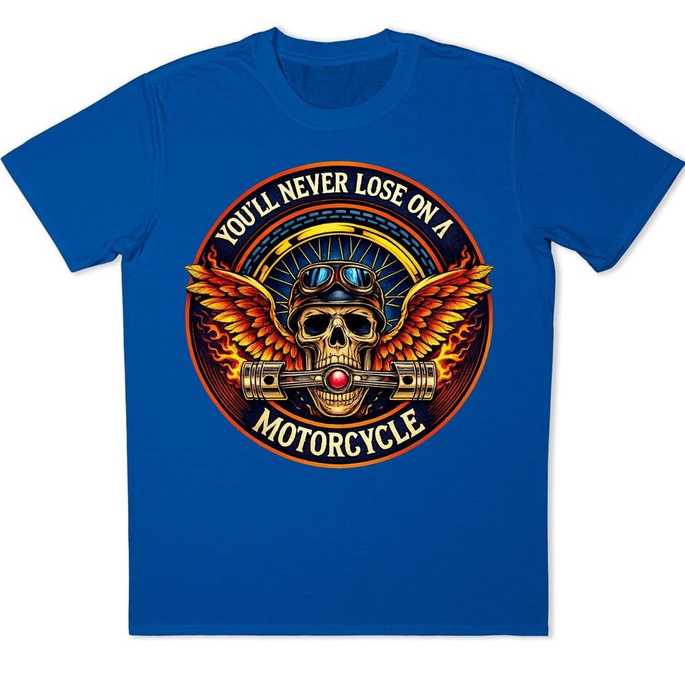 Winged Skull Motorcycle T-Shirt Biker Helmet Pistons Flames Gothic Graphic Tee