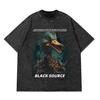 Black Source  ANIME MANGA VINTAGE WASH UNISEX TSHIRT  Octopus Men Harajuku TShirt Japanese Style