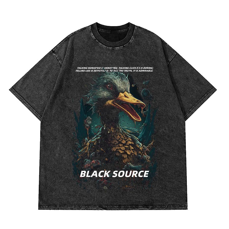 Black Source ANIME MANGA VINTAGE WASH UNISEX TSHIRT Octopus Men Harajuku TShirt Japanese Style
