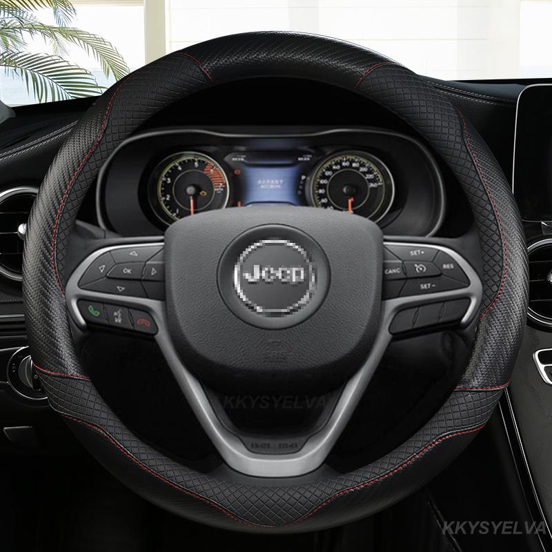Carbon Fiber Leather Car Steering Wheel Cover for Jeep Grand Cherokee ZJ WJ WK WK2 WL 1993- 38cm Auto Interior Accessories