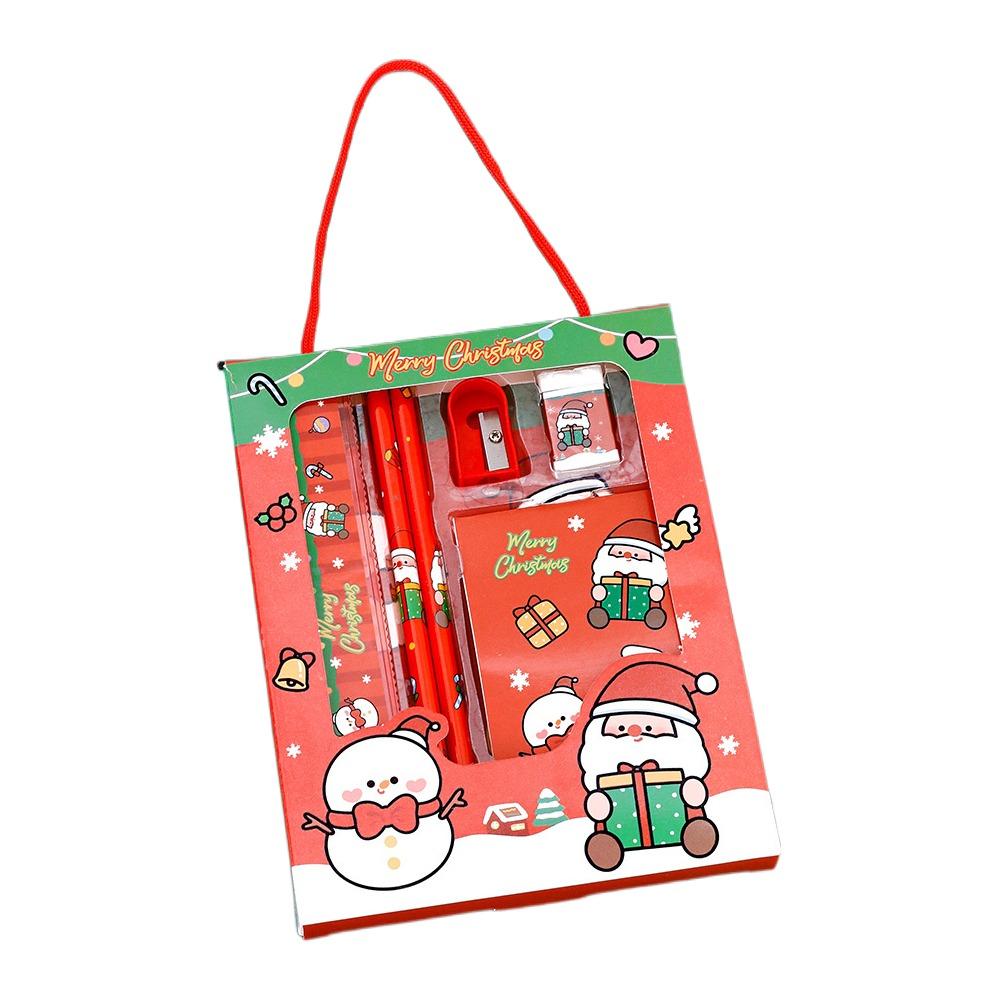6Pcs/set Kawaii Sharpener Christmas Stationery Set Stationery Erasers Children's Pencils Handheld Study Stationery Set Christmas