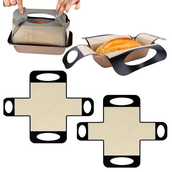 Güçlendirilmiş Tutamak Halkalı Silikon Ekmek Pişirme Matı, Yapışmaz Somun Tavası Lineri, Yüksek Sıcaklığa Dayanıklı Ekşi Mayalı Ekmek Slingi (1/2/3 Adet)