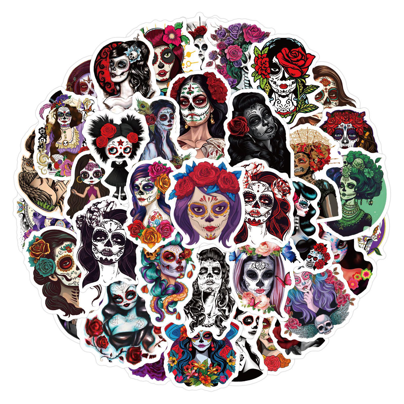 

60 Sheets Day of the Dead Face Paint Graffiti Stickers - Waterproof Masquerade Mask Decorations