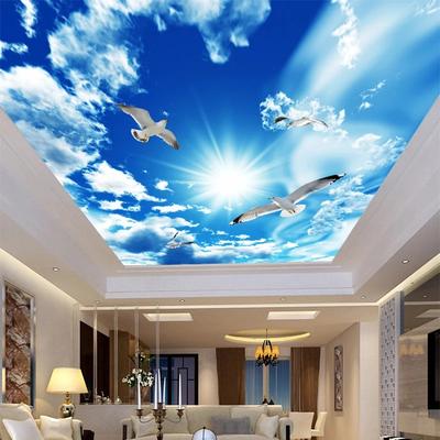 Moderne Fototapete Blauer Himmel und weiße Wolken Wandbilder Poster Thema Hotel Wohnzimmer Decke Wandbild