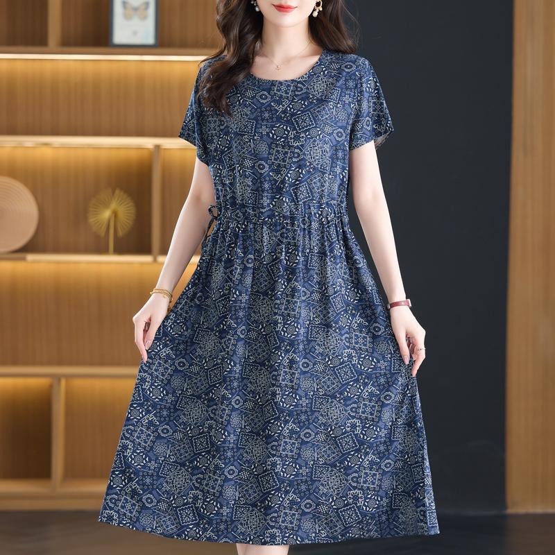Summer Women's Elegant Dresses Plus Size Short Sleeve Casual Long Dress Vintage Clothes