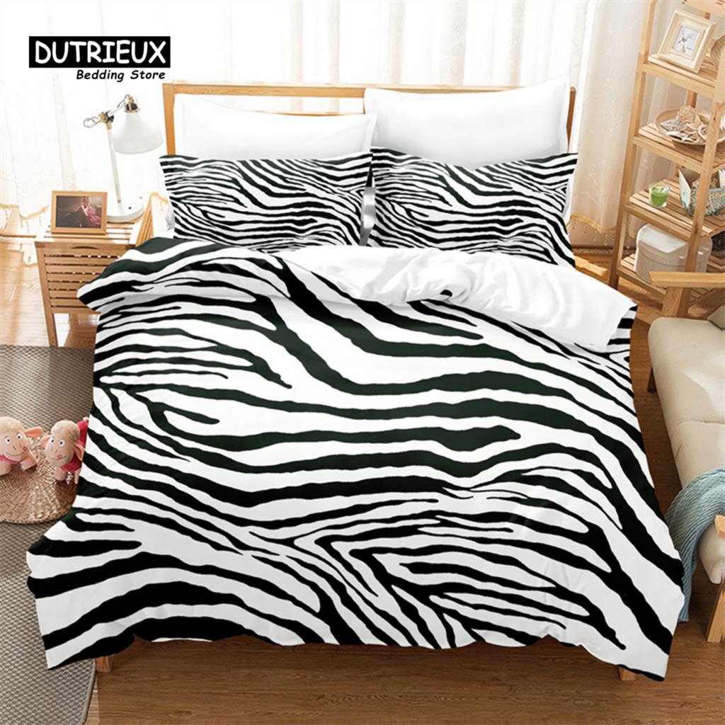 Kreatives Zebra Bettbezug-Set, Modisches Bettwäsche-Set, Weicher, bequemer, atmungsaktiver Bettbezug, Für Schlafzimmer, Gästezimmer-Dekor