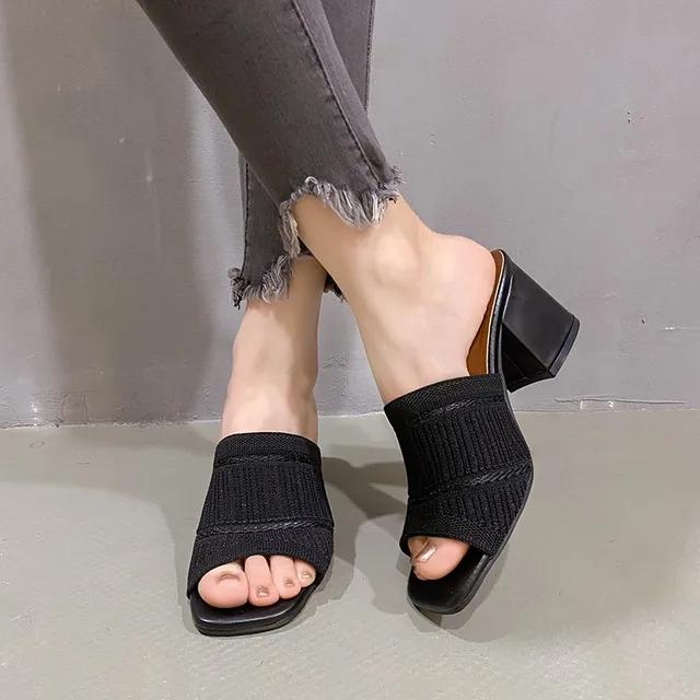 Women's 2025 Spring/Summer New Fashionable Coarse Heeled Sandals with Square Head and Open Toe Casual Large Cool Slippers