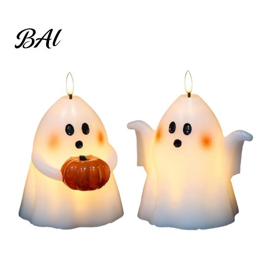 Kid Friendly Halloween Gifts Ghost Flameless Candle, Cute Holding BOO Letter Tealight, Haunted House Party Supplies Battery Operated LED Flickering