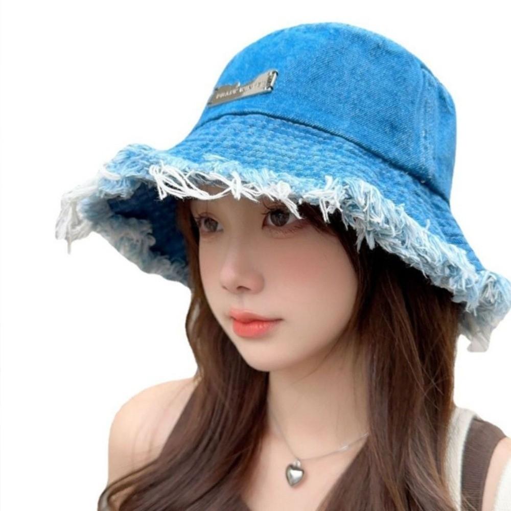 Raw Edge Bucket Hat Denim Blue Sun Protection Hat New Washed Denim Hat Spring Season