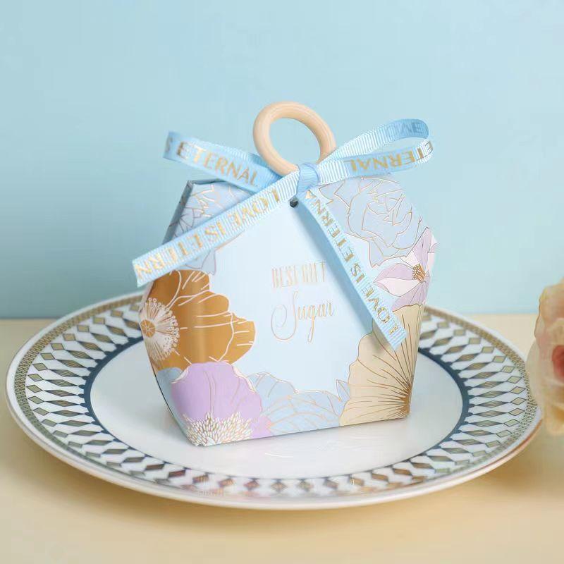 10pcs Flower Candy Box Leather Handle Wedding Gifts Package Christening Favors Wedding candy bag gift box Event Festive Supplie 9x5x105cm&Other