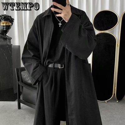 Spring and Autumn Mid-length Section Trench Coat Men All-match Loose Coat Hong Kong Style Personality Knee-length Jacket