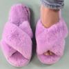 Ladies, Cross Straps, Plush Slippers, Indoor, Warm Cotton Shoes, Thick, Open Toed, Plush Slippers