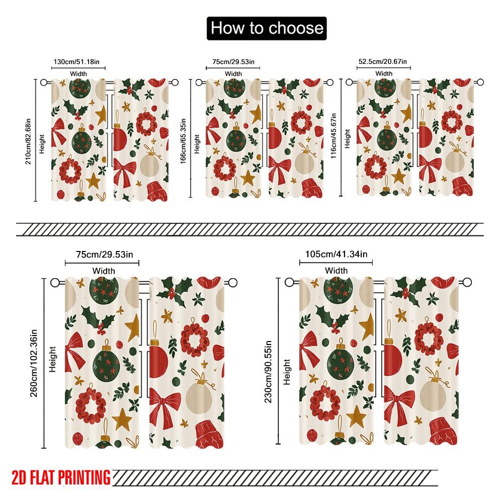 2pcs,2D plane printing Pattern Curtains Christmas ornament1 Polyester Fabric (without rod) Home Decor Use for Living Room &