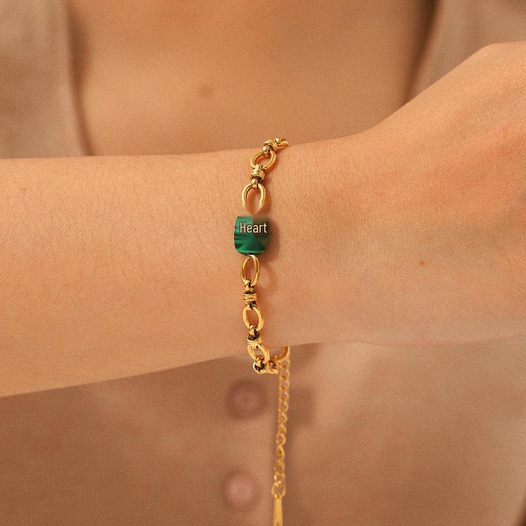 European & American Malachite O-Chain Bracelet: Stainless Steel, Light Luxury, High-End, 18K Gold, Non-Fading Titanium for Women