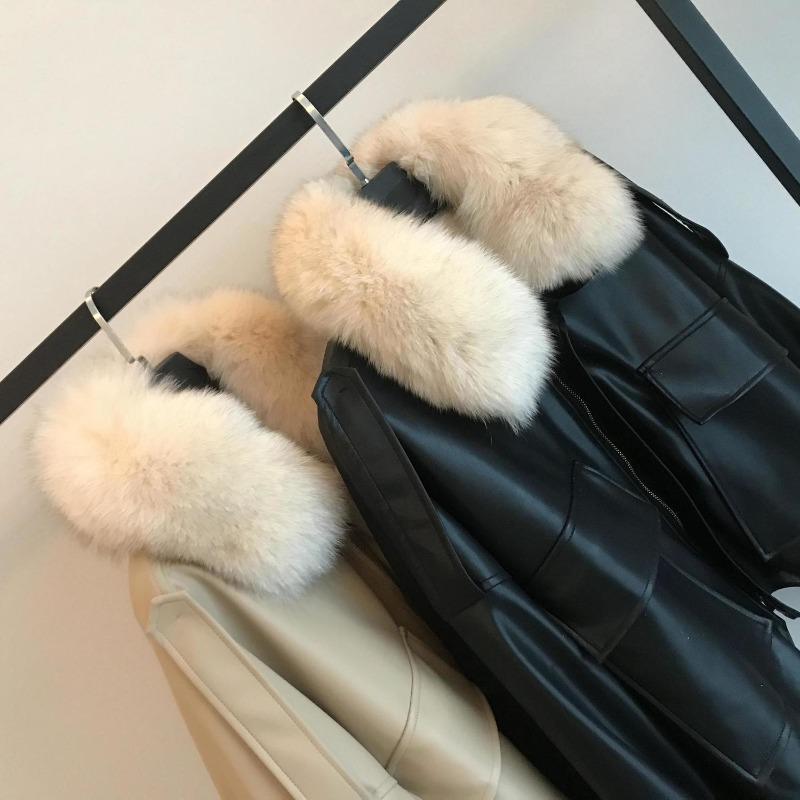 Autumn and Winter New Products Fleece Thickened Leather Jacket Short Removable Imitation Fox Fur Fur Collar Fur Integrated Coat Women
