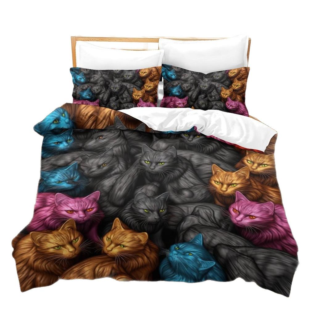 Colorful Cat 3D Digital Printing Polyester Quilt Cover Two Or Three Pieces Can Be