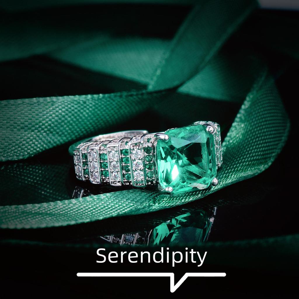 TikTok Live Paraiba Green Diamond Zircon Gemstone Tower Ring