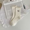 Female Autumn and Winter Simple Sweet Pure Cotton Pure Color Puppy Embroidery Ballet Wind Tube Socks
