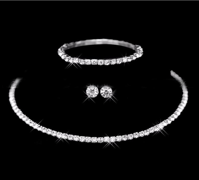 Elegant Rhinestone Set: Necklace, Earrings & Bracelet with Claw Chain Design - Multiple Styles