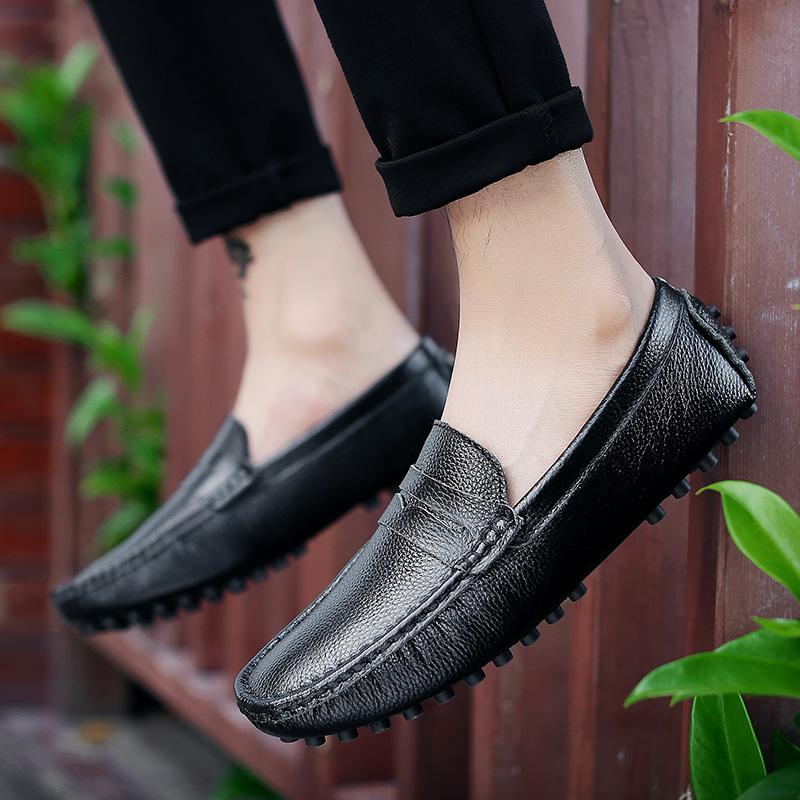 Fashion Male Leather Lazy Outdoor Shoes Male Walking Flats Men's Comfortable Soft Sole Loafers Men High Quality Slip-On Casual Shoes