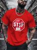 Unisexs Summer Crew Neck Short Sleeve T Shirt Graffiti Stop Sign Slogan Print Black Tee Streetwear Casual Loose Daily Fashion Top