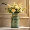 Country Style Interior Ornament Vintage Metal Milk Can Vase Farmhouse Iron Flower Bucket with Handles & Jute Modern Home Living Room Accent