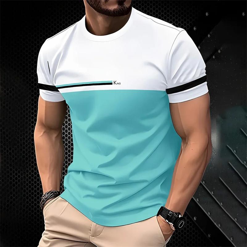 T-shirt Summer Outdoor Loose Breathable Round Neck T Shirts Stripe Design Print Men's Tee
